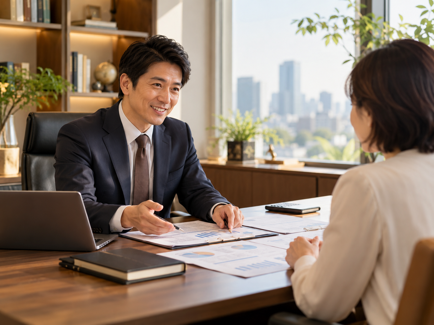 相談者と手続きを整理しながら打ち合わせする行政書士のイメージ