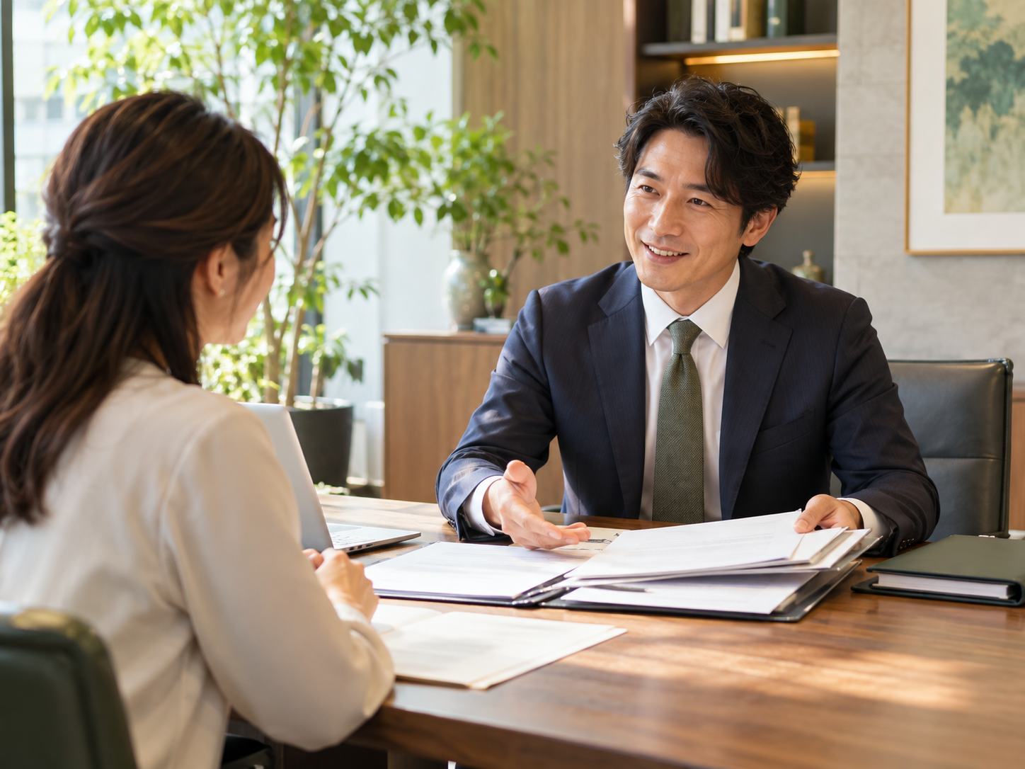採用や労務の相談をしている社会保険労務士のイメージ